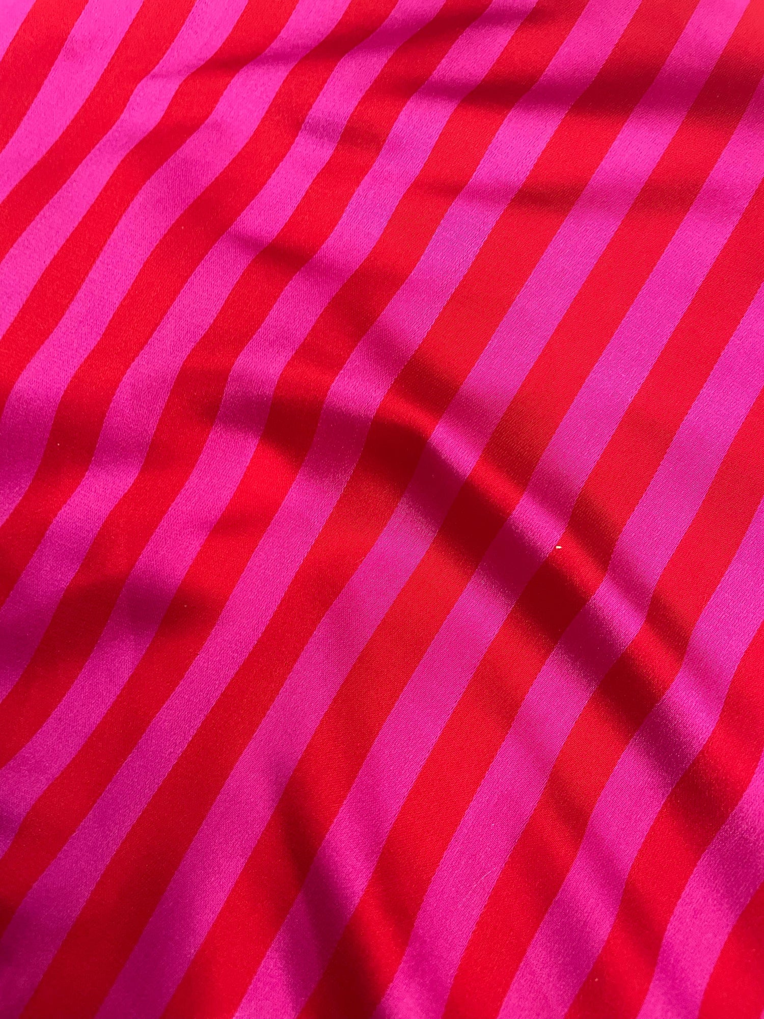 Striped Red Pink Handwoven Pure Satin Silk Fabric