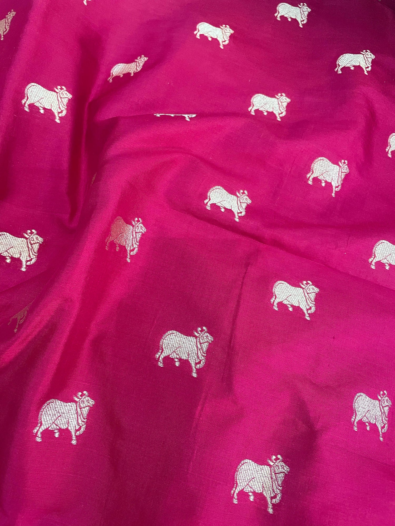 Pink Handwoven Kataan Silk Banarsi Fabric