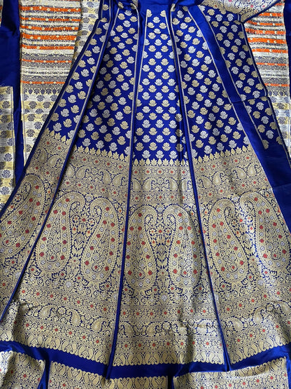 Rhea Blue Handwoven Pure Silk Banarasi Lehenga