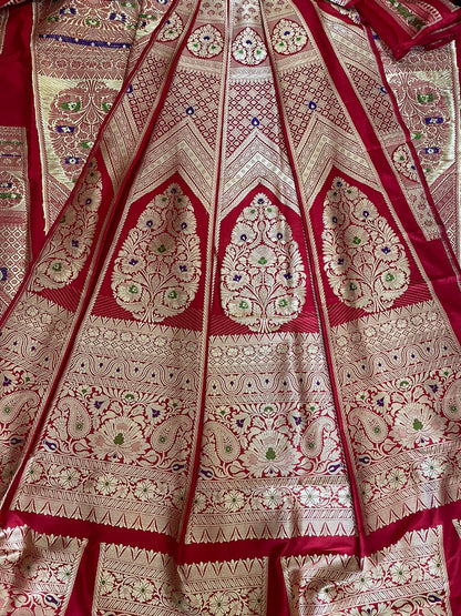 Anupama Red Handwoven Pure Silk Banarasi Lehenga