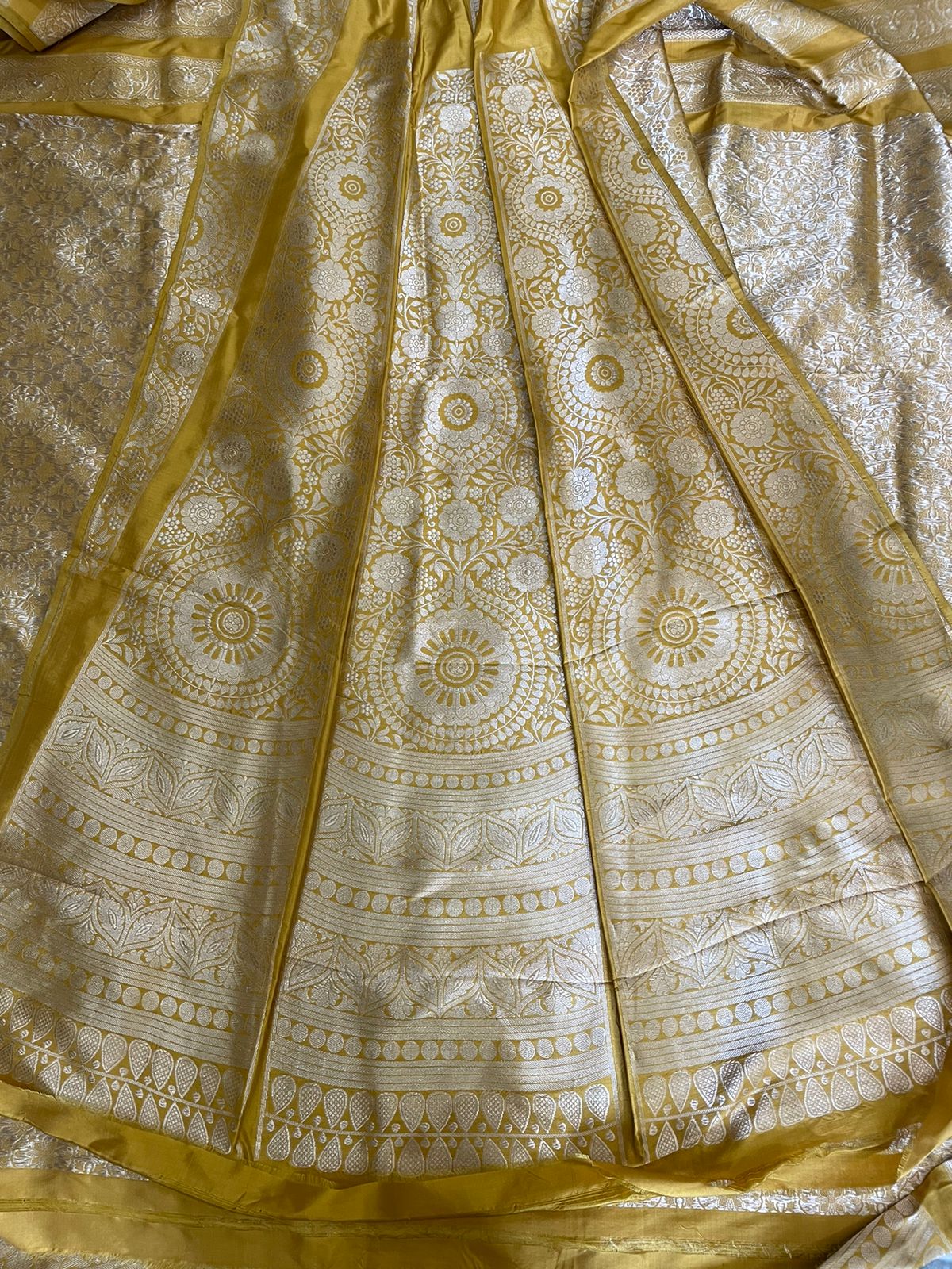 Mandala Yellow Handwoven Pure Silk Banarasi Lehenga