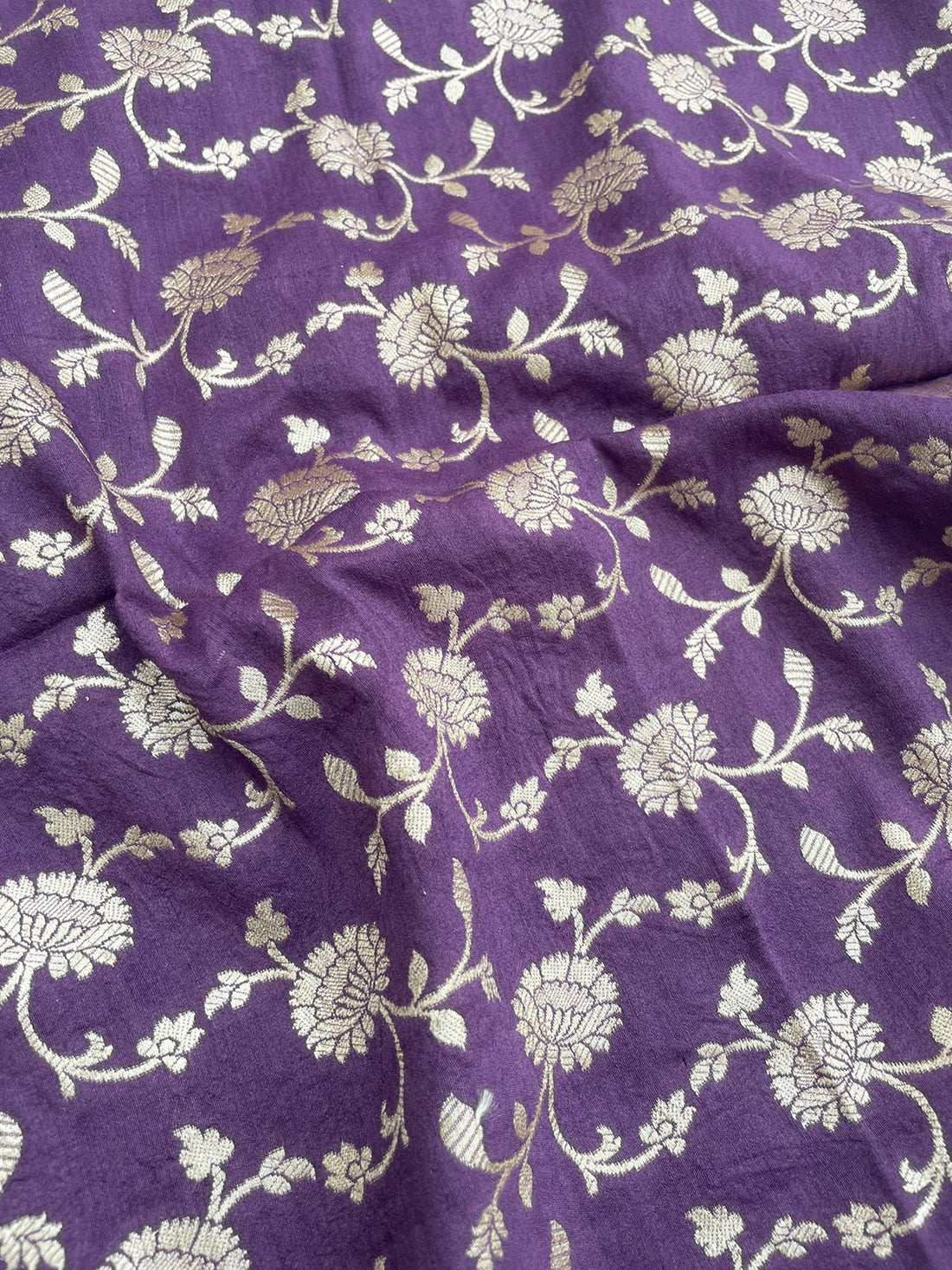 Purple Munga Silk Floral Jaal Fabric