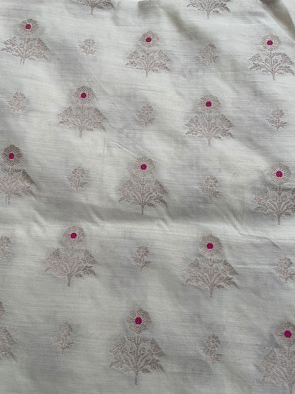 White Pure Chiniya Silk Fabric with Meenakari