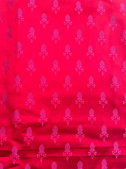 Red Handloom Pure Satin Banarasi Silk Fabric