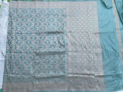 Light Blue Handloom Banarasi Pure Silk Jangla Saree