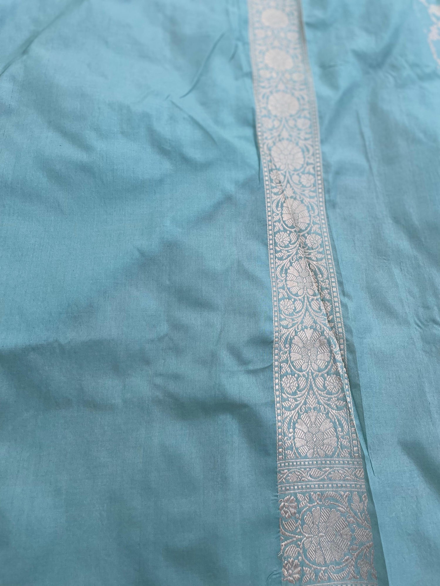 Light Blue Handloom Banarasi Pure Silk Jangla Saree
