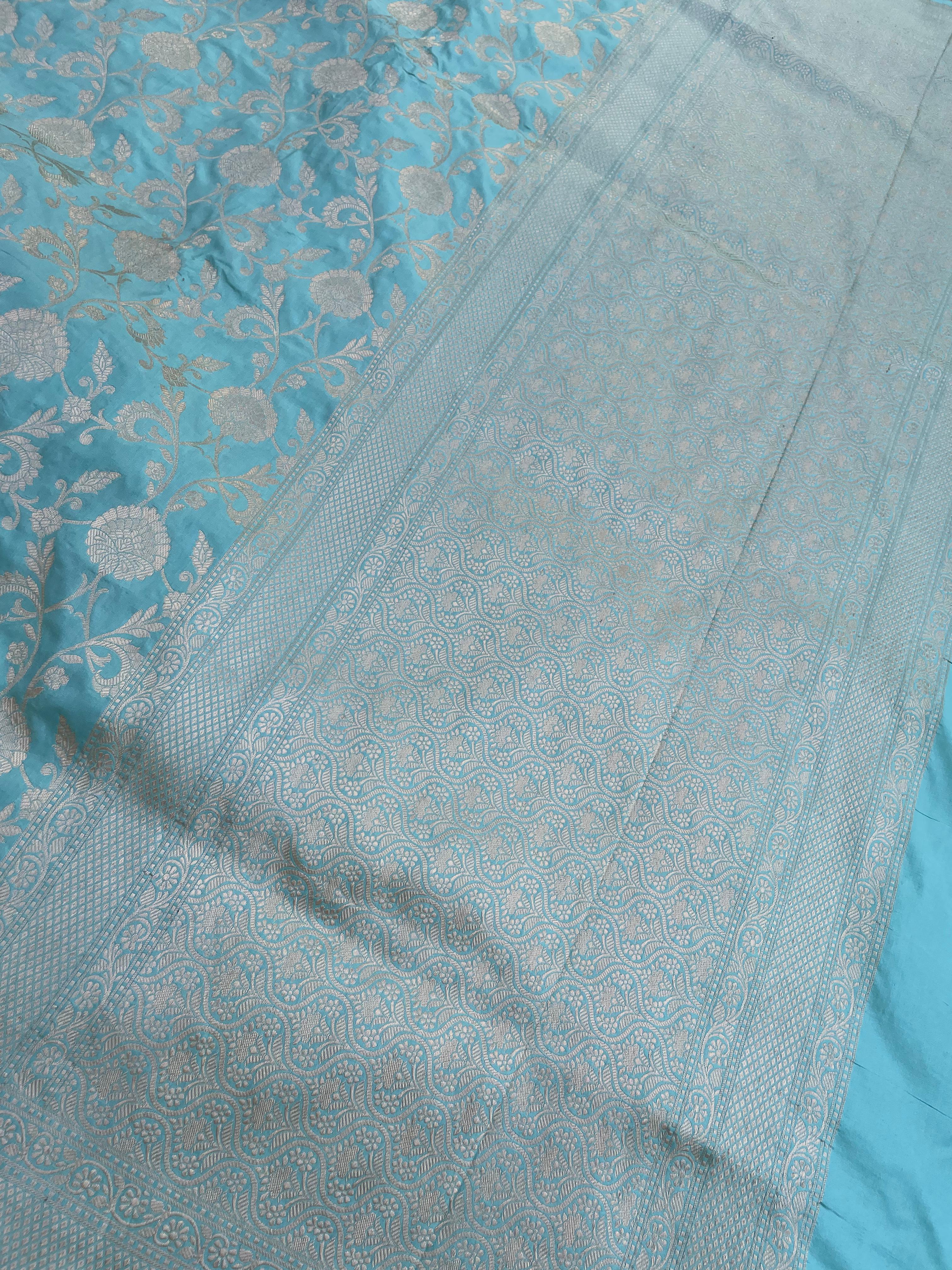 Light Blue Handloom Banarasi Pure Silk Jangla Saree