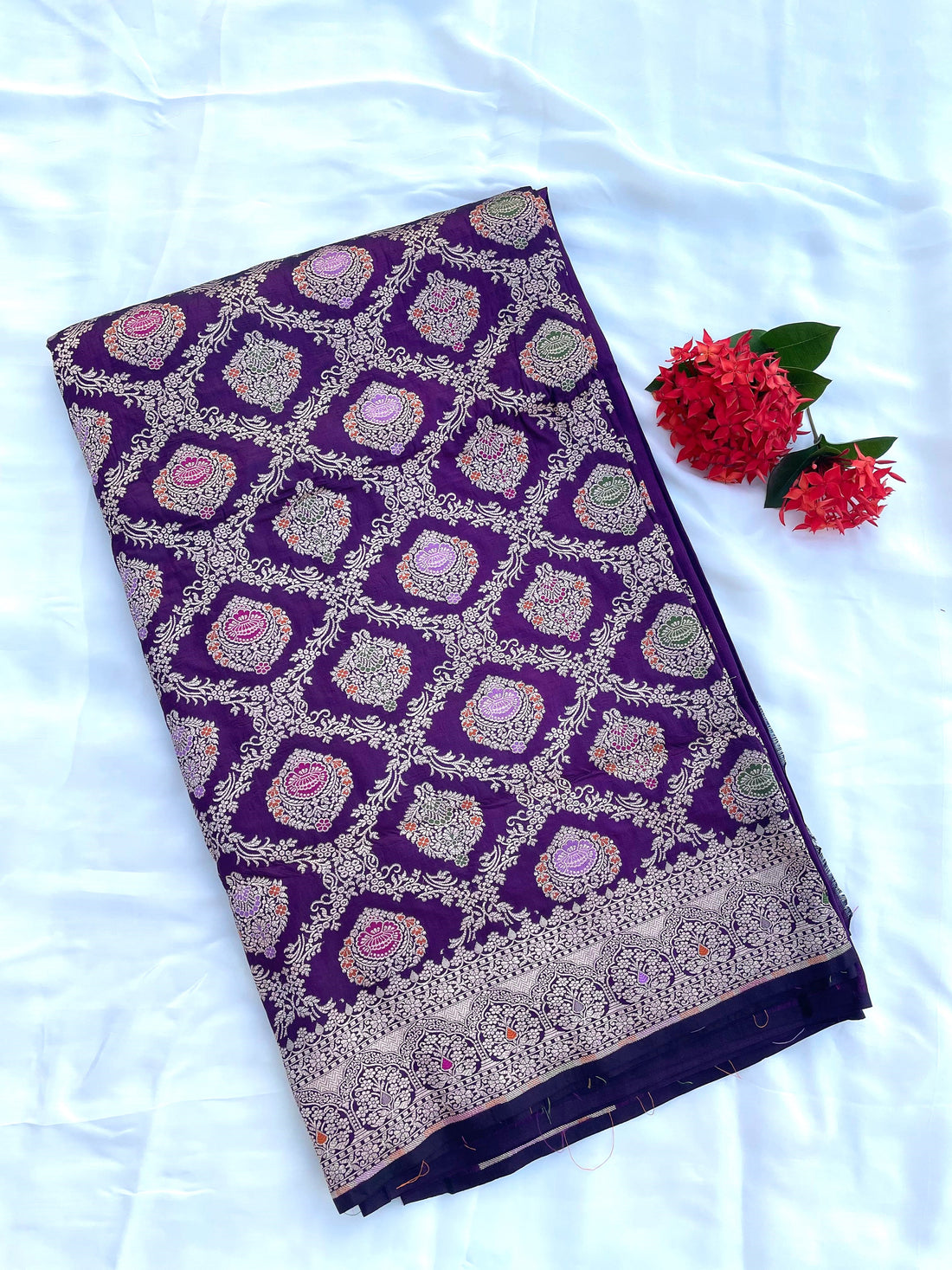 Purple Handloom Banarasi Pure Silk Minakari Jangla Saree