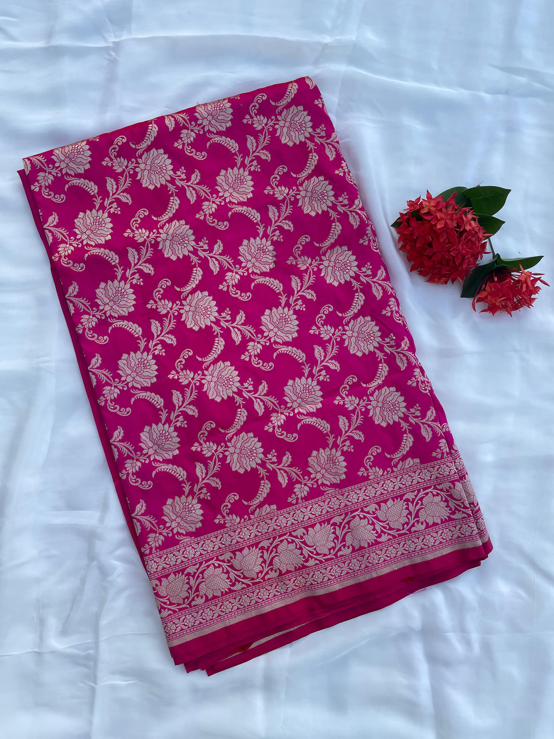 Pink Handloom Banarasi Pure Silk Jangla Saree