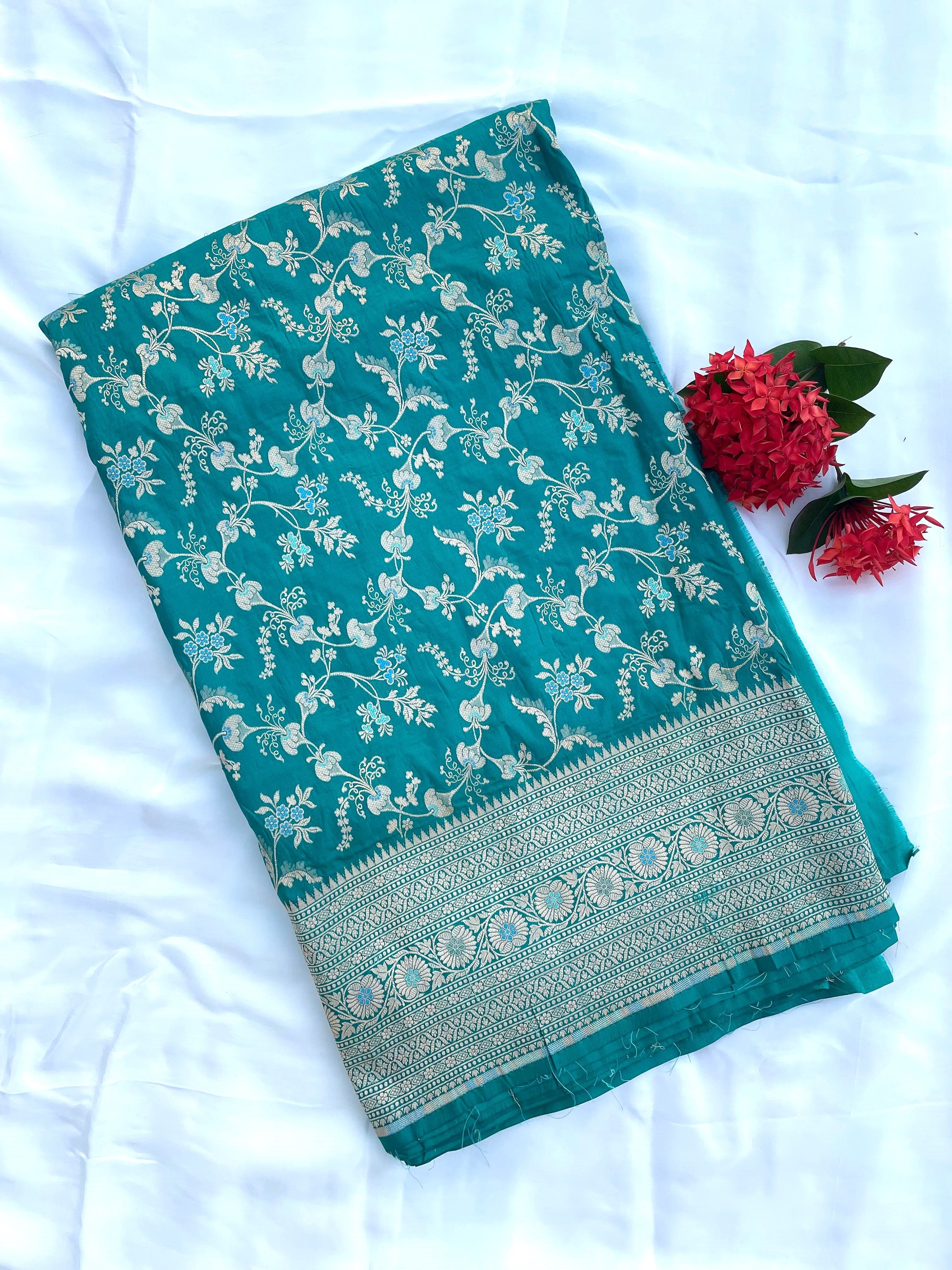 Green Handloom Banarasi Pure Silk Jangla Saree