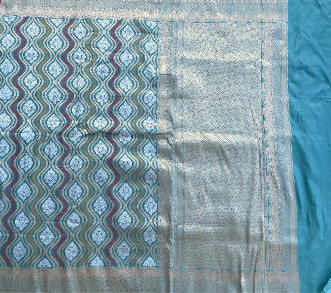 Light Blue Meenakari Handloom Banarasi Pure Silk Jangla Saree