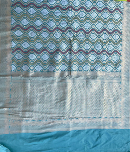 Light Blue Meenakari Handloom Banarasi Pure Silk Jangla Saree