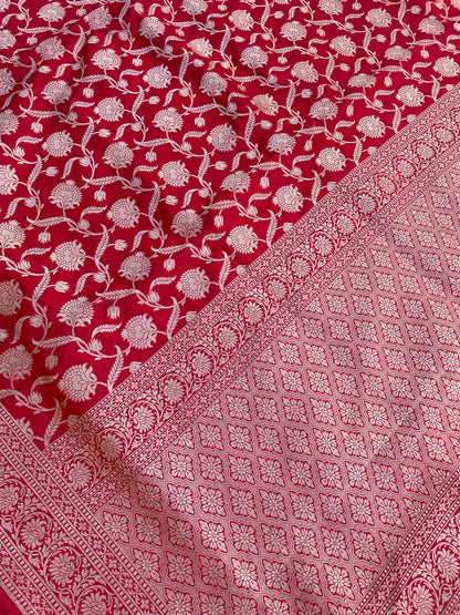 Red Handloom Pure Silk Jangla Saree