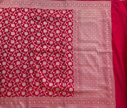 Red Handloom Pure Silk Jangla Saree