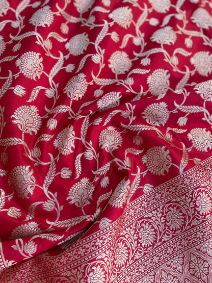 Red Handloom Pure Silk Jangla Saree