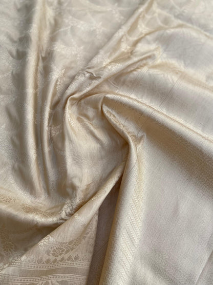 Beige Handloom Banarasi Pure Silk Kadhua Saree