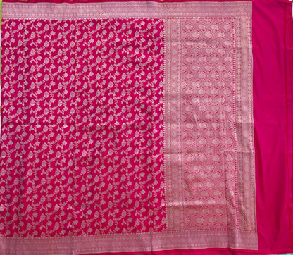 Pink Handloom Banarasi Pure Silk Jangla Saree
