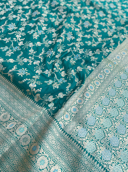 Green Handloom Banarasi Pure Silk Jangla Saree