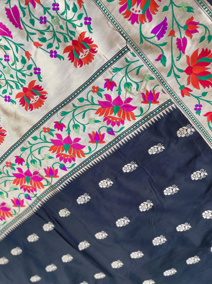 Black Handloom Kataan Silk Banarasi Paithani Silk Saree