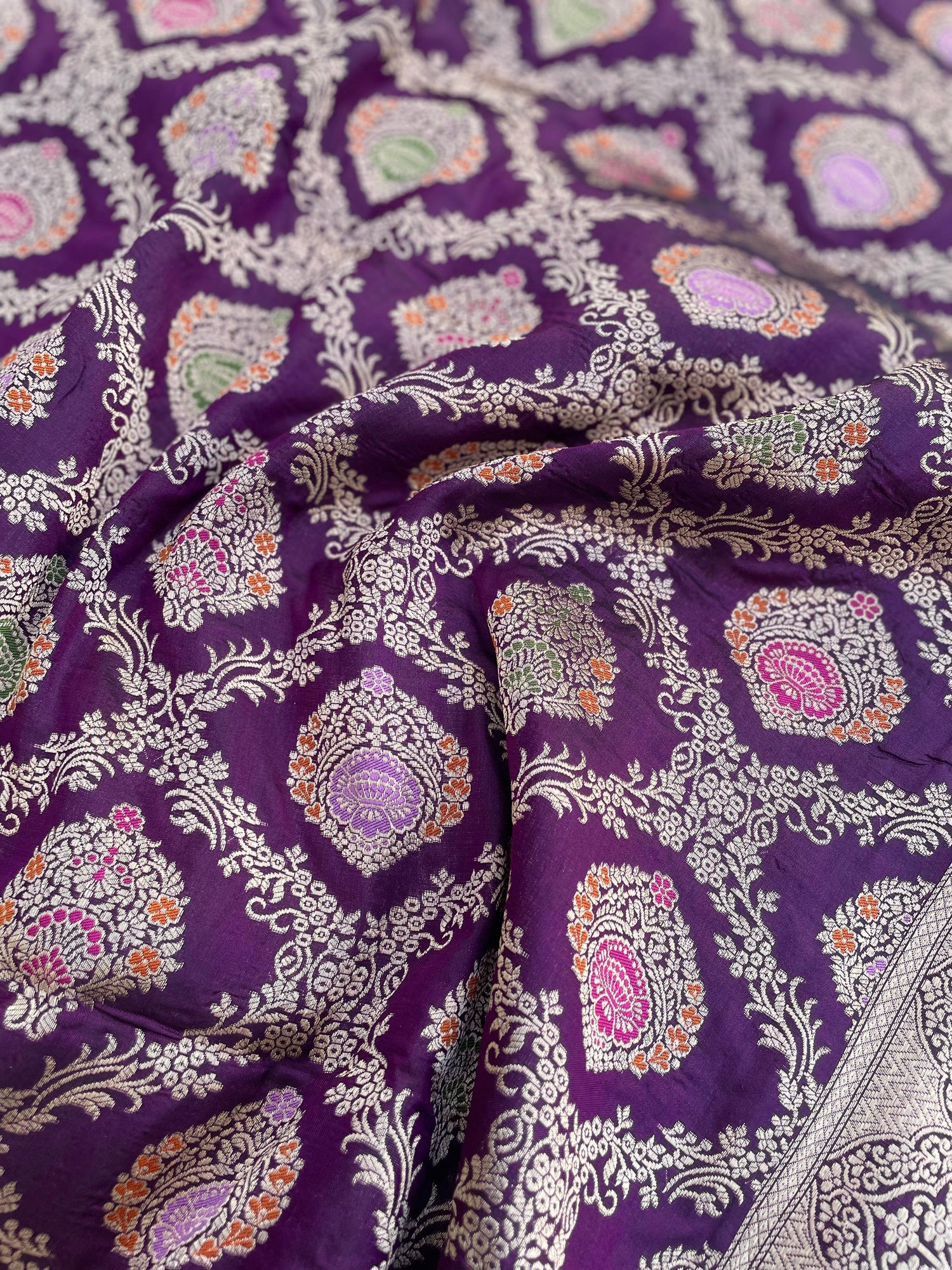 Purple Handloom Banarasi Pure Silk Minakari Jangla Saree