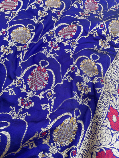 Purple Handloom Banarasi Pure Silk Meenakari Jangla Saree