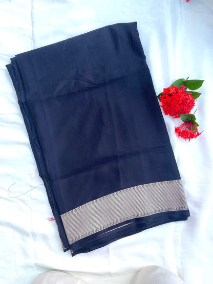 Black Handloom Satin Silk Banarasi Saree