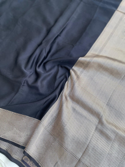 Black Handloom Satin Silk Banarasi Saree
