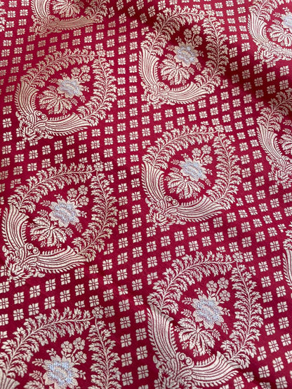 Red Handwoven Silk Banarasi Suit Fabric