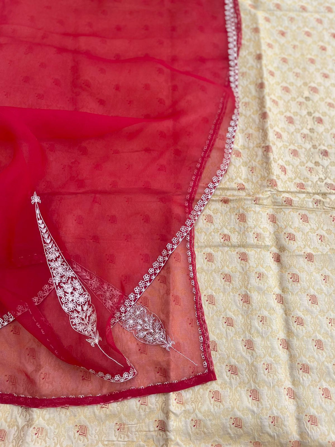 Gold Handwoven Shikargah Banarasi Suit Fabric