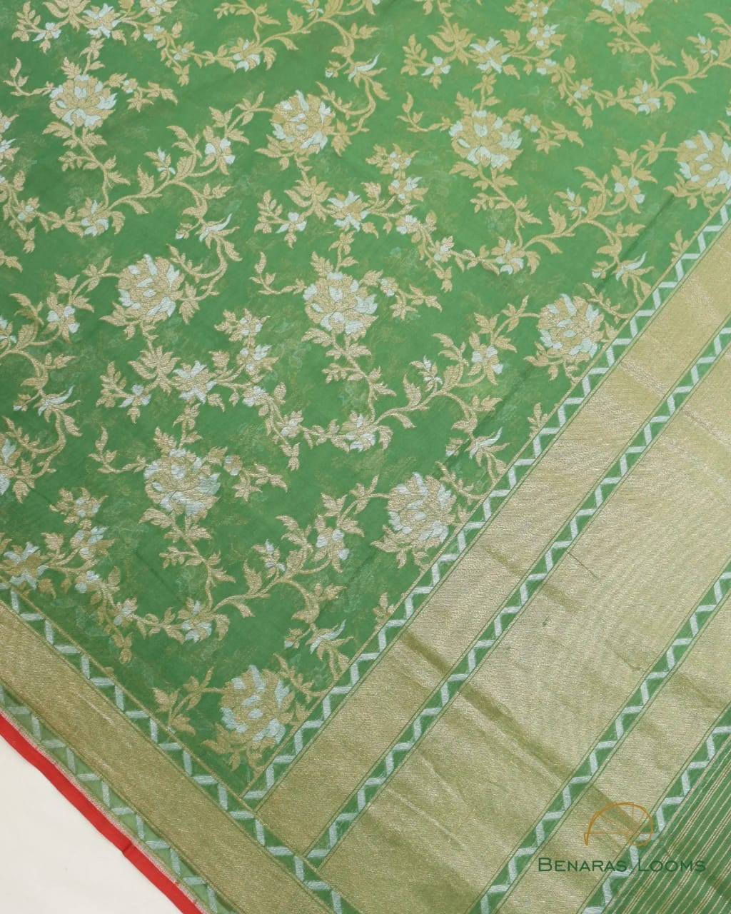 Green Handwoven Pure Cotton Jamdani Banarasi Unstitched Suit Set