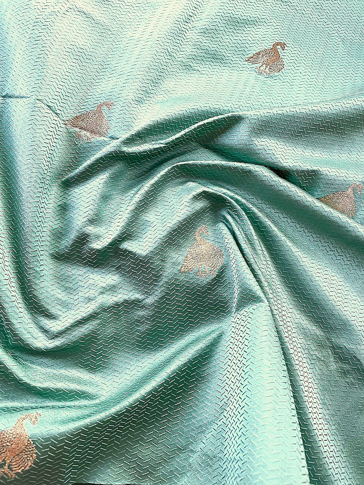 Sea Green Handwoven Pure Silk Banarasi Fabric