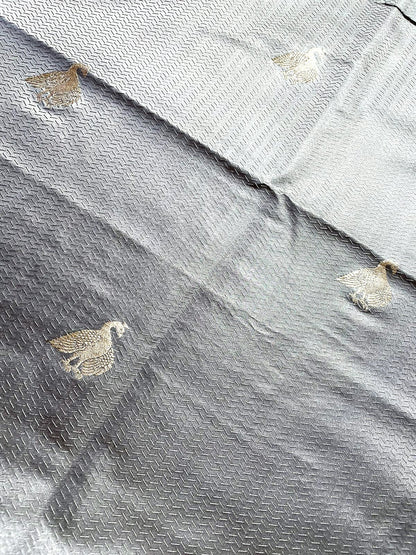 Grey Handwoven Pure Silk Fabric