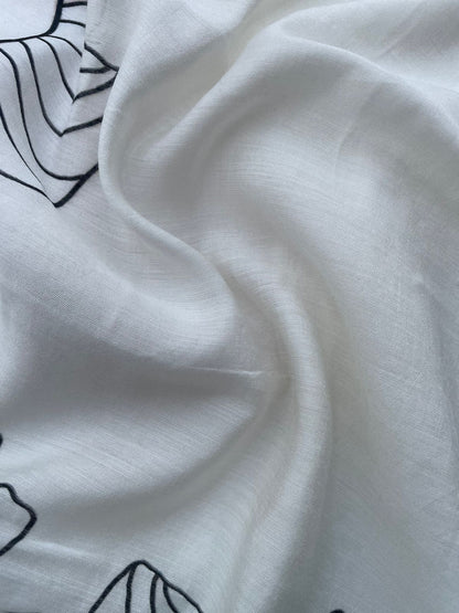 White Digital Printed Chanderi Cotton Banarasi Suit Fabric