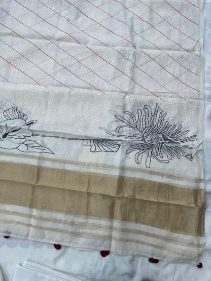 White Digital Printed Chanderi Cotton Banarasi Suit Fabric