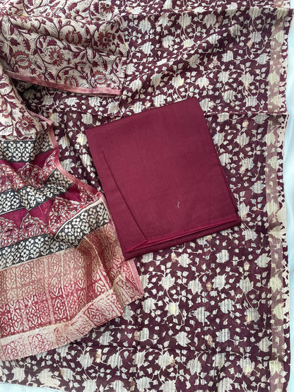 Maroon Digital Printed Chanderi Cotton Banarasi Suit Fabric
