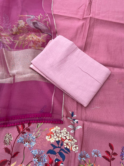 Pink Digital Printed Chanderi Cotton Banarasi Suit Fabric
