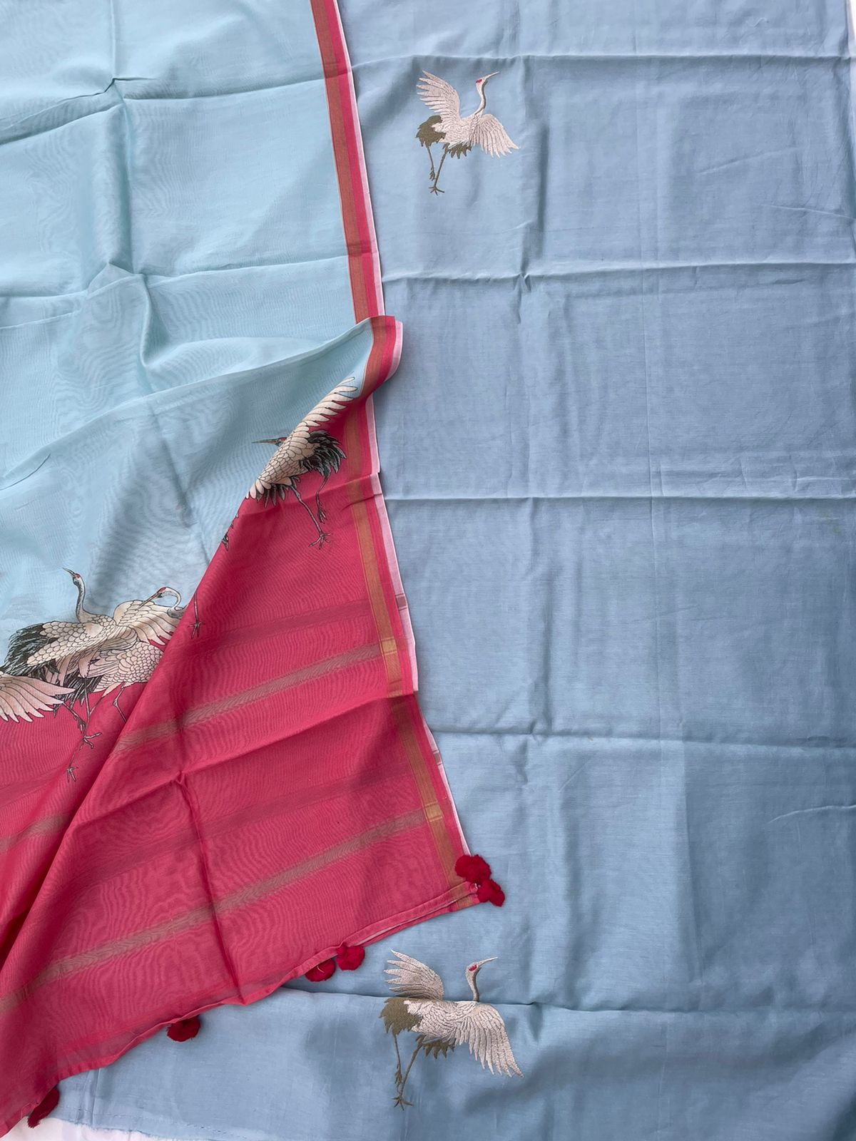 Sky Blue Digital Printed Chanderi Cotton Banarasi Suit Fabric