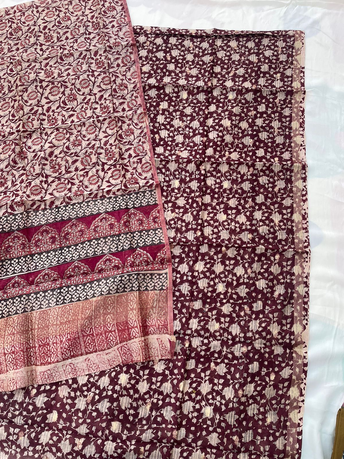 Maroon Digital Printed Chanderi Cotton Banarasi Suit Fabric