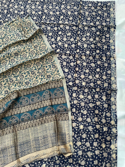 Blue Digital Printed Chanderi Cotton Banarasi Suit Fabric