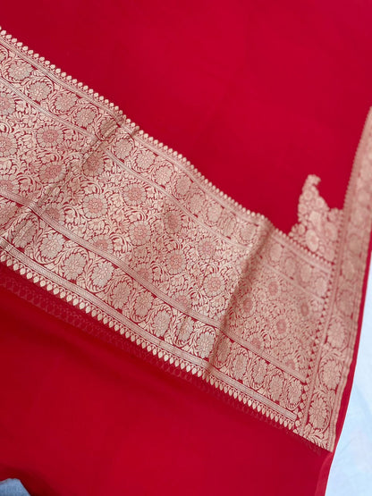 Red Georgette Banarasi Dupatta with Koniya Butas