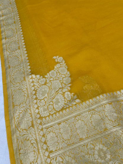 Yellow Georgette Banarasi Dupatta with Koniya Butas