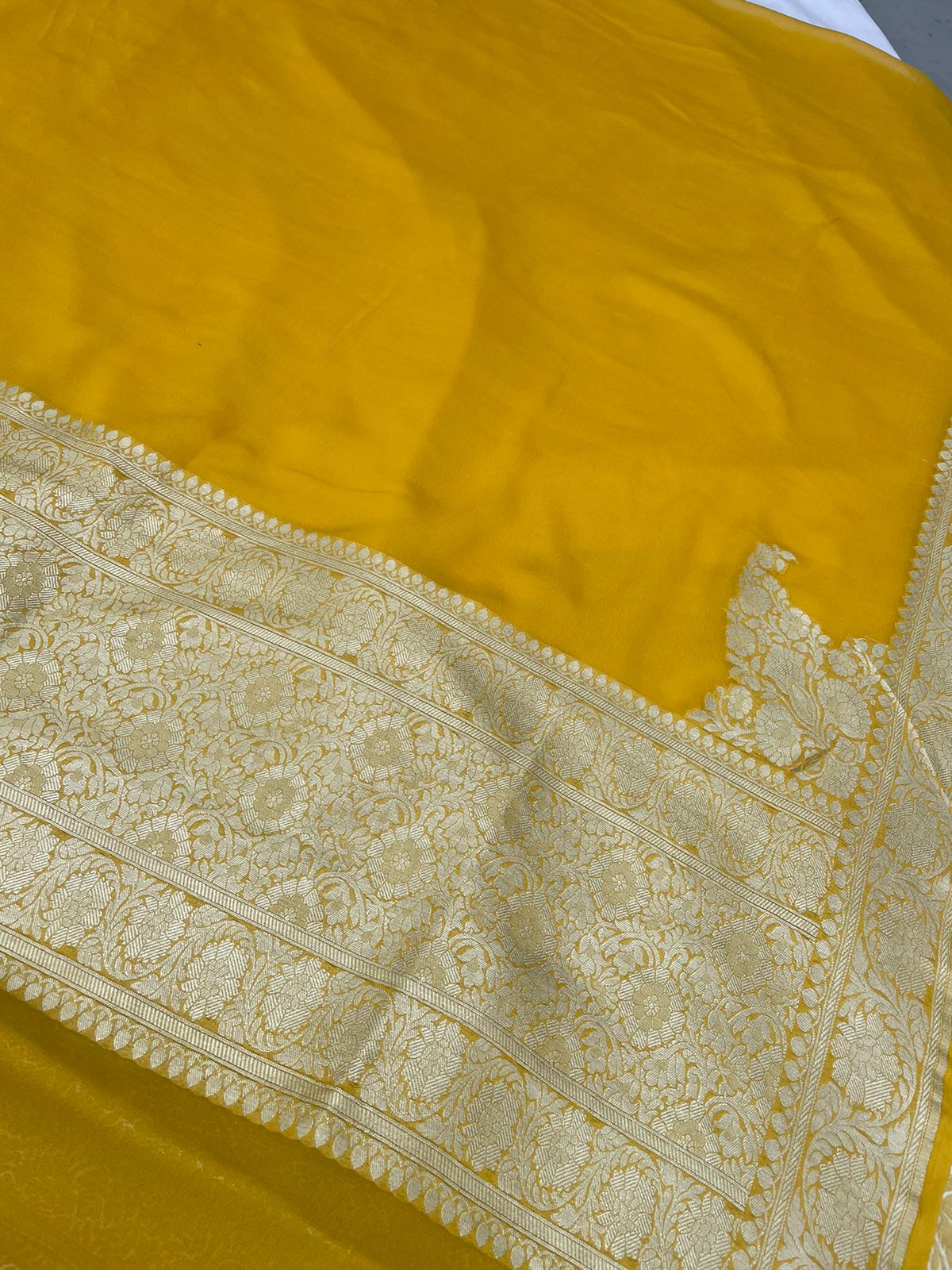 Yellow Georgette Banarasi Dupatta with Koniya Butas