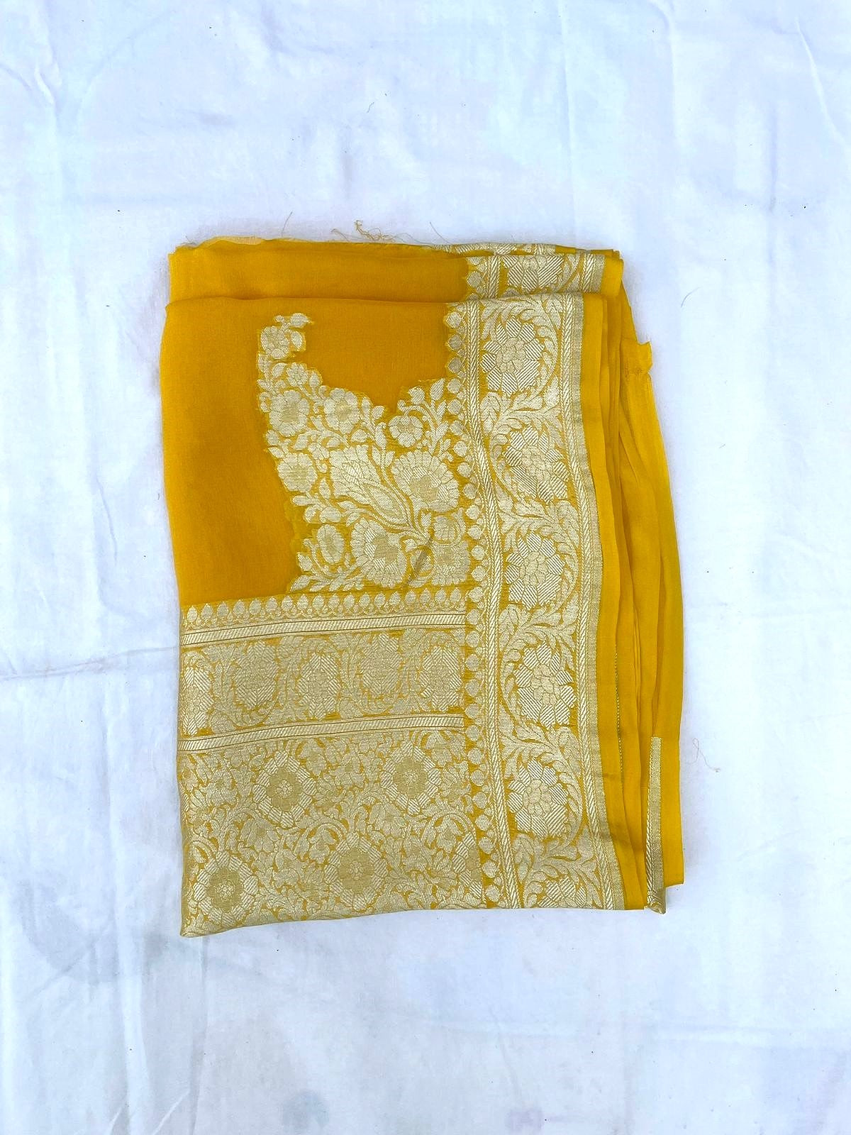 Yellow Georgette Banarasi Dupatta with Koniya Butas