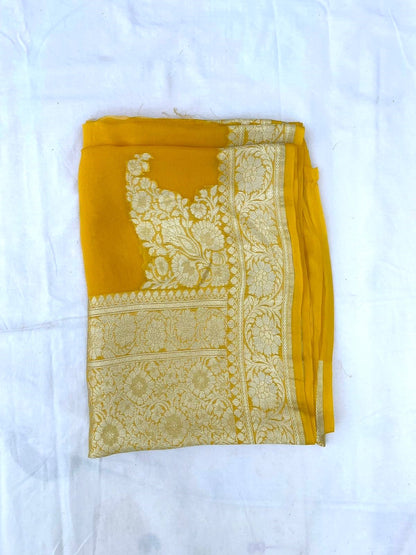 Yellow Georgette Banarasi Dupatta with Koniya Butas