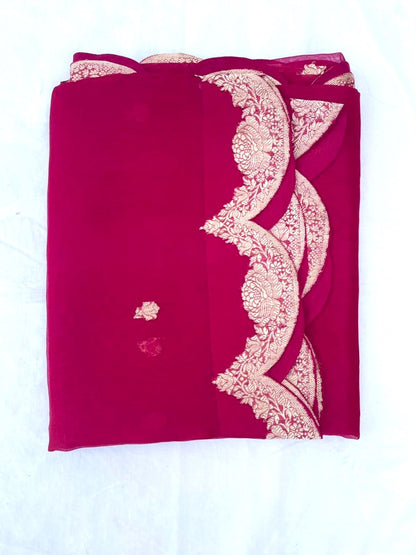 Red Handwoven Organza Kadhua Buti Banarasi Dupatta