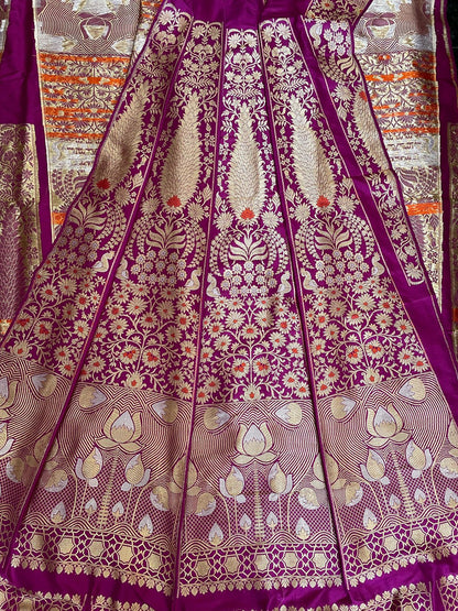 Bhavya Purple Handwoven Pure Silk Banarasi Lehenga