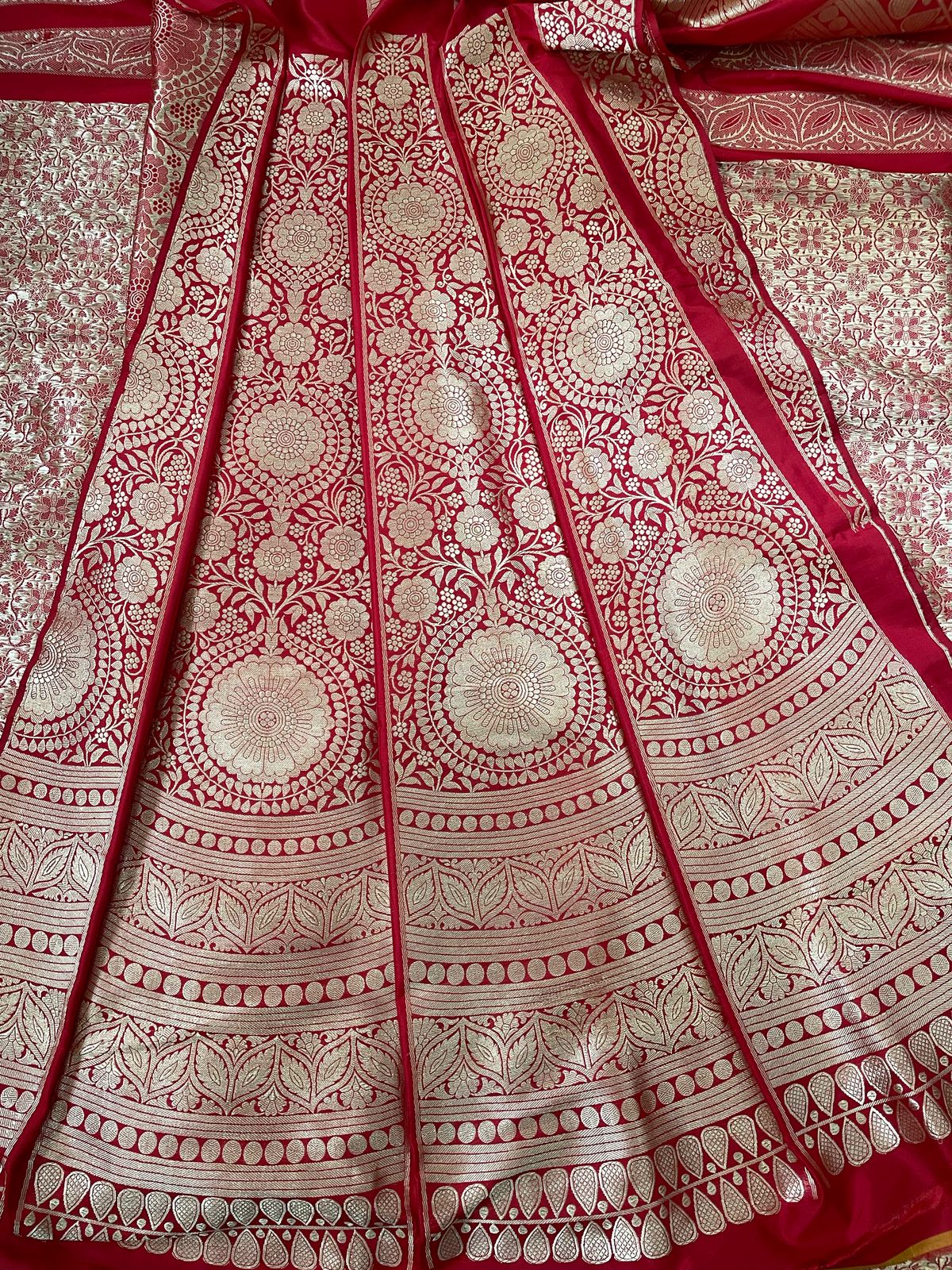 Mandala Red Handwoven Pure Silk Banarasi Lehenga