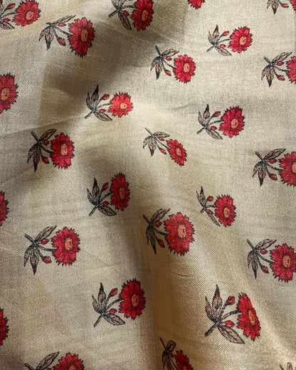 Unstitched Tussar Silk 3 Pc Print Suit Fabric