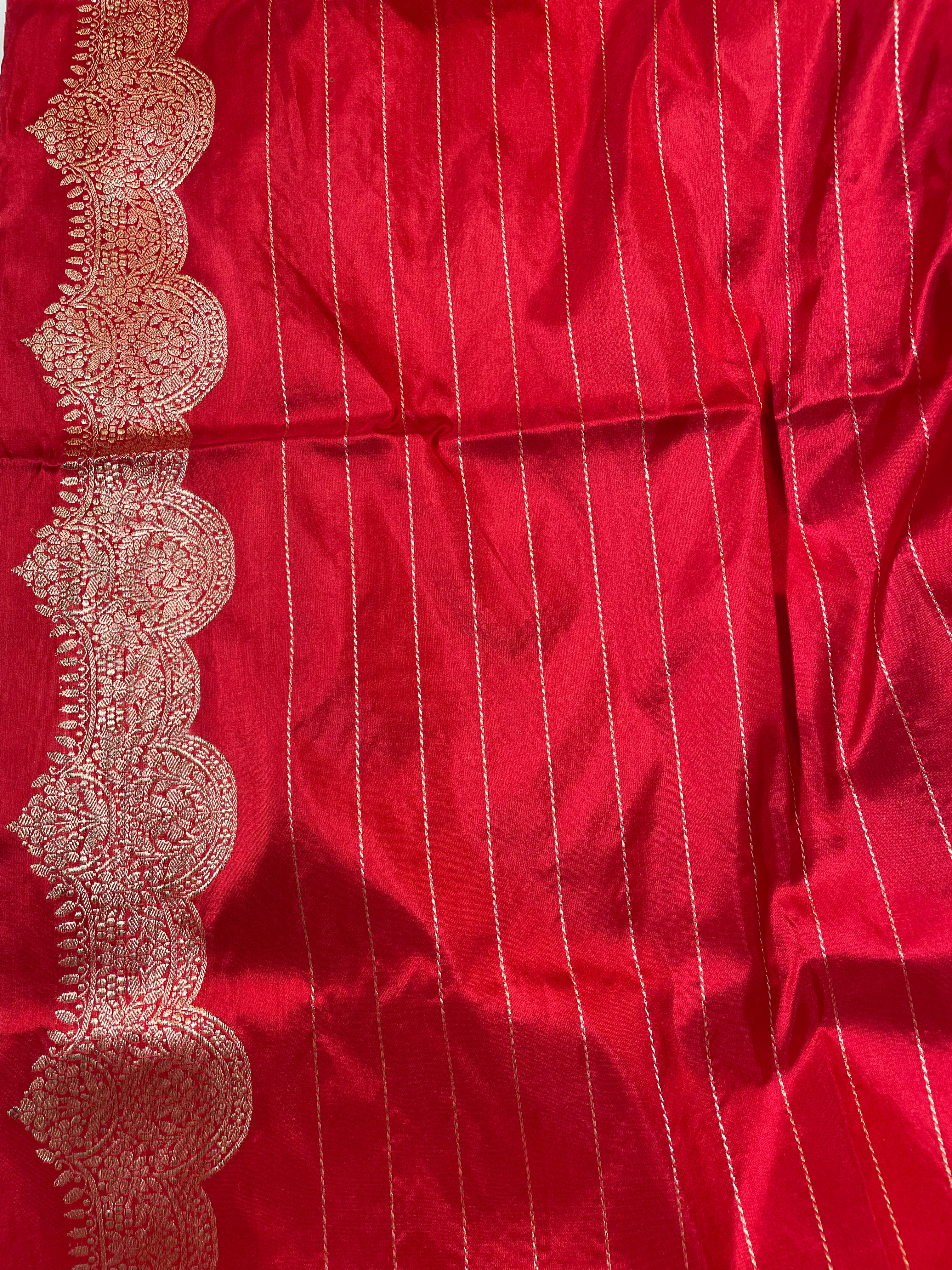 Red Handloom Kataan Silk Kadhua Buti Banarasi Saree