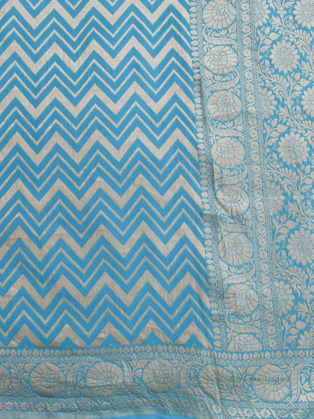 Blue Handloom Georgette Chevron Banarasi  Saree
